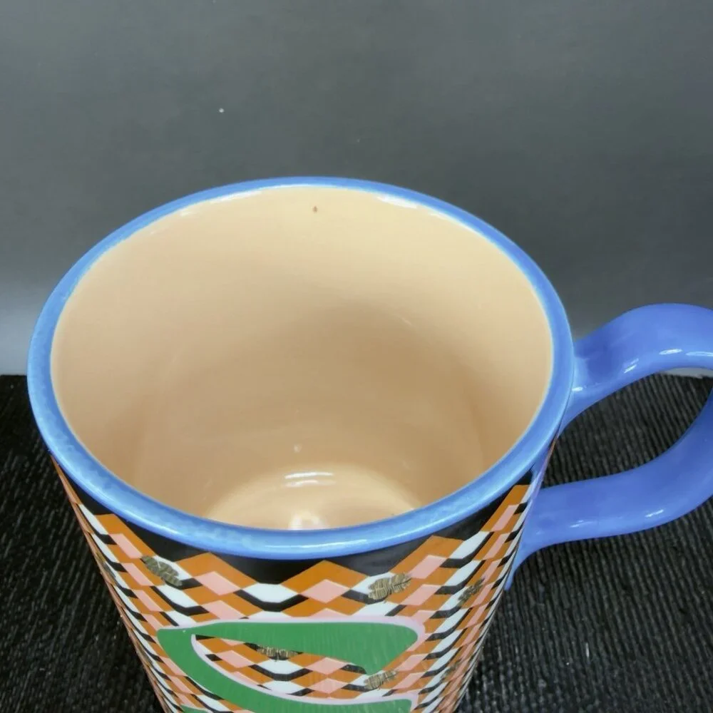 Anthropologie Bistro Tile Ceramic Coffee Mug Cup Monogram Letter S Shamrocks Mug